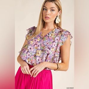 Flowered V Neck Top